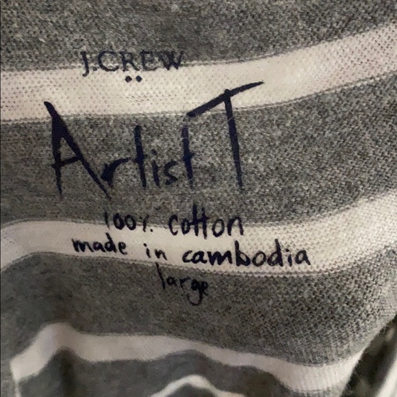 J.Crew Artist T Gray and White Striped long sleeve - Picture 2 of 5